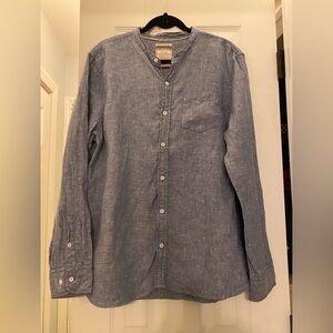 Fat Face XL Linen Chambray Blue Button Down Regular Fit Grandad Shirt Coastal